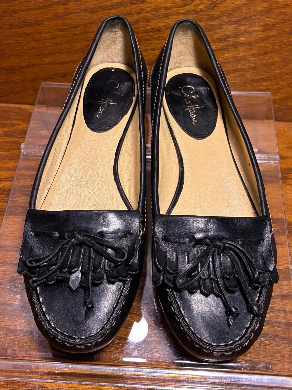 Y2K VTG Cole Haan Kiltie Tassel Leather Moccasin Loafers Black Size 6